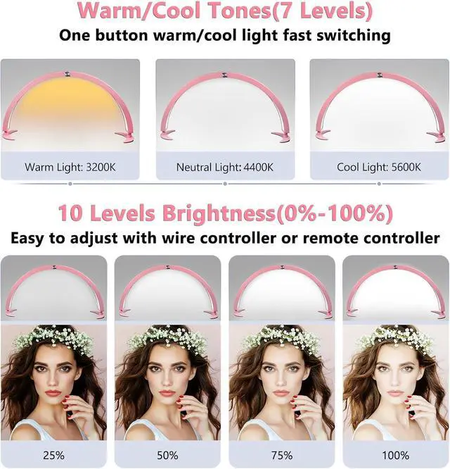 Alt view image 2 of 6 - Half Moon Light for Nail Desk, 29in Foldable Half Moon Table Lamp with Wire Controller & Remote, Bright Arch Nail Light with 7 Cool/Warm Tones & 10 Brightness Levels