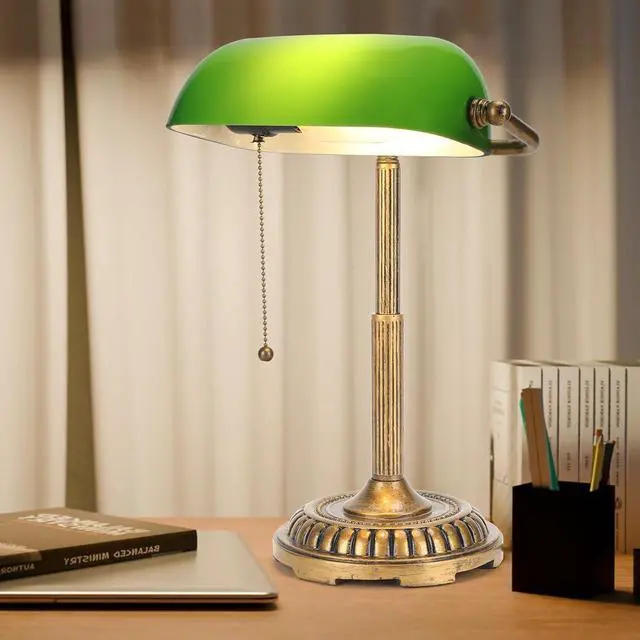 Main image of NISSAFORS Bankers Lamp, Green Desk Lamp with Pull Switch, Vintage Table Lamps for Home Office, Library, Piano (Green)