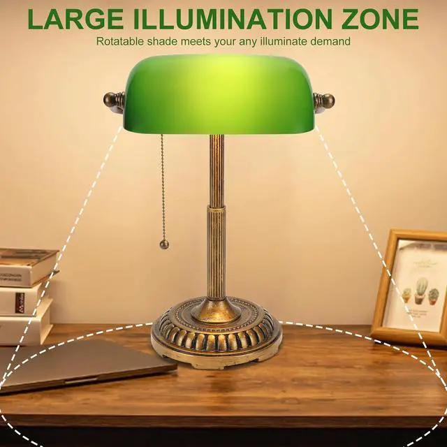 Alt view image 3 of 7 - NISSAFORS Bankers Lamp, Green Desk Lamp with Pull Switch, Vintage Table Lamps for Home Office, Library, Piano (Green)