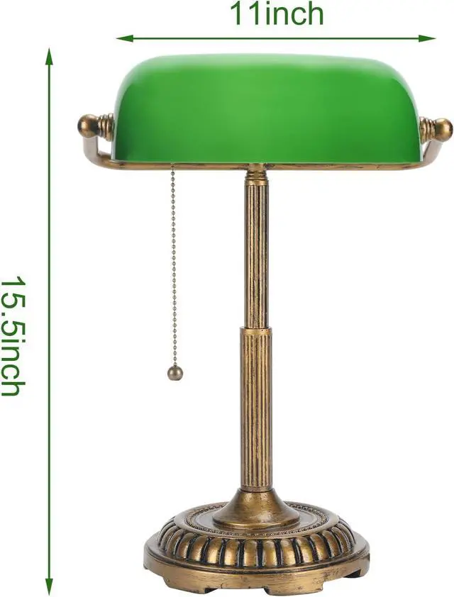 Alt view image 5 of 7 - NISSAFORS Bankers Lamp, Green Desk Lamp with Pull Switch, Vintage Table Lamps for Home Office, Library, Piano (Green)