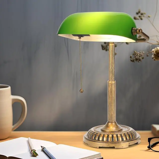 Alt view image 6 of 7 - NISSAFORS Bankers Lamp, Green Desk Lamp with Pull Switch, Vintage Table Lamps for Home Office, Library, Piano (Green)