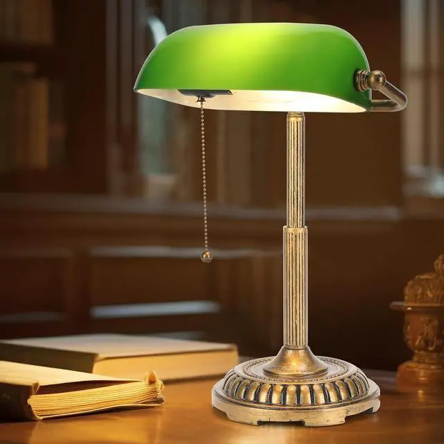 Alt view image 7 of 7 - NISSAFORS Bankers Lamp, Green Desk Lamp with Pull Switch, Vintage Table Lamps for Home Office, Library, Piano (Green)