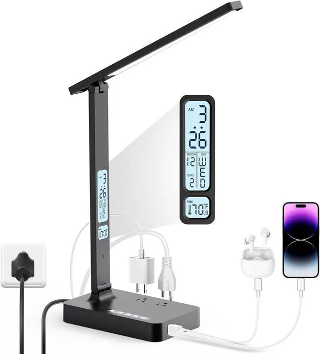 Main image of Infiway Desk Lamp with USB Charging Port: LED Stepless Dimmable Eye Caring Desk Light for Home Office - 1 Type-C, 1 USB-A Charging Port, 2 AC Power Outlets, Multiple Light Modes for Study and Bedroom