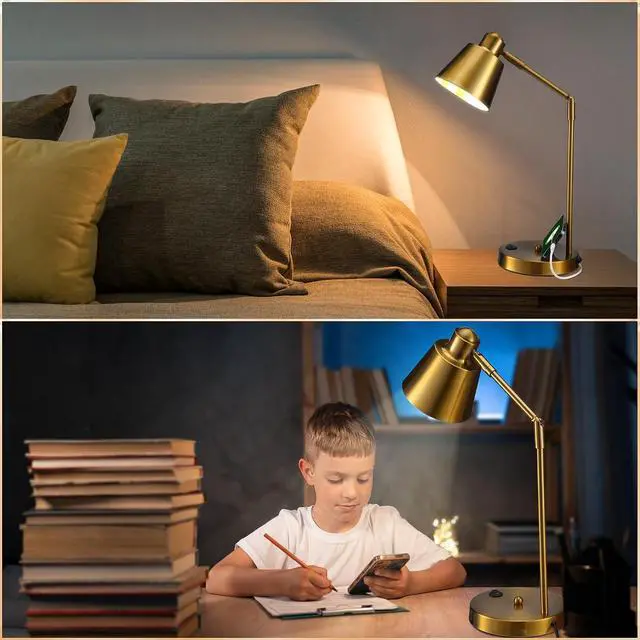 Alt view image 7 of 7 - Anxingtools LED Desk Lamp with Dual USB Charging Ports, 100% Metal, 270° Swivel Arms, Soft White Light (3000K), Bedside Reading Lamp, Home Office Lamp(Golden)