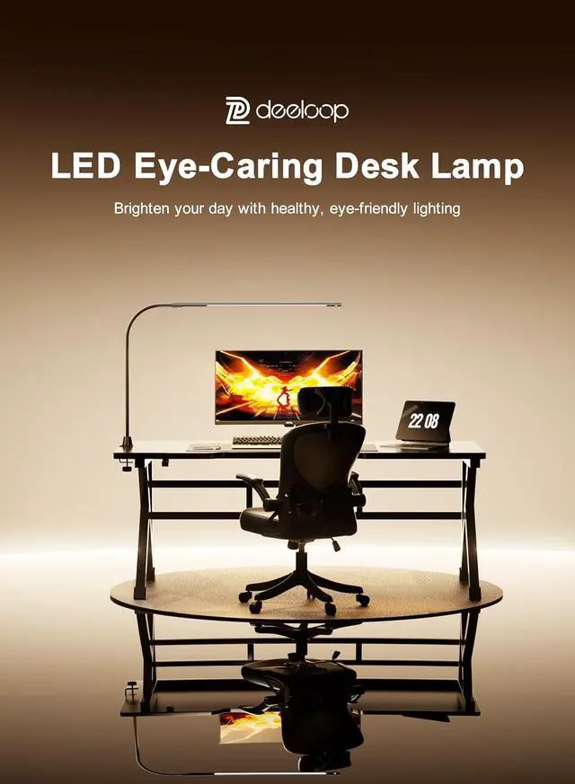 Alt view image 2 of 7 - deeloop CRI 95+ LED Desk Light,16 Inches Ultra-Long Bright Desk Lamp, 5 Brightness Dimming 4000K Office Lamp with 360° Gooseneck Clamp Light for Home Office Working Black