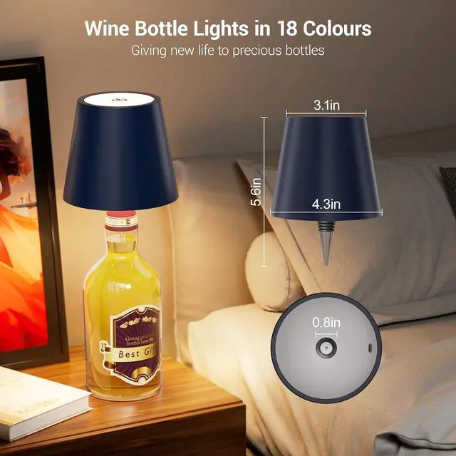 Alt view image 5 of 6 - Wireless Bottle Lamp, Wireless Bottle Lamp Shade with 3 Color Temperature, Rechargeable Stepless Dimming LED Wine Bottle Lights for Any Bottle, Desk Lamp for Bedroom Restaurant-Electroplating Silver