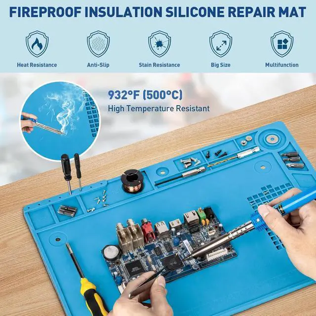 Alt view image 3 of 7 - Silicone Mat Helping Hands Soldering Station, 30X/10X Magnifying Glass with Light for Electronics Craft Hobby, 4 PCB Arms, Infinite Colors Stepless Dimming LED Magnifier Lamp with Stand