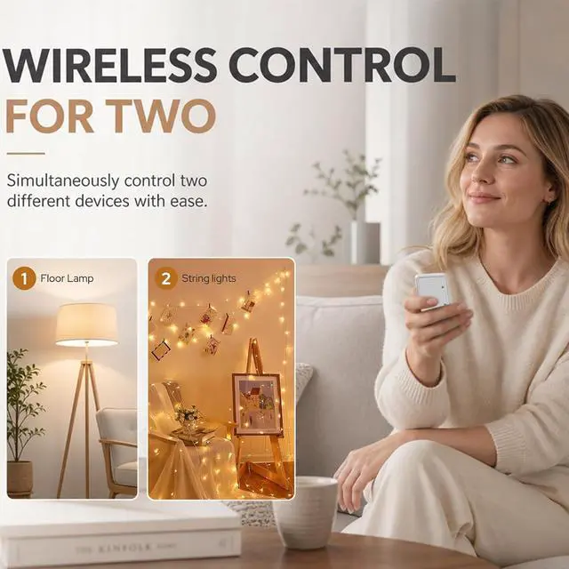 Alt view image 2 of 7 - LoraTap Remote Control Outlet, On Off Light Switch with Wall Plate - Wireless Control 2 Plugs from 100ft, No WiFi Needed, Ideal for Lamps, Fans, Small Appliances(1 Remote + 2 Outlets)