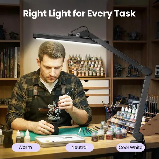 Alt view image 2 of 7 - Neatfi XL 2,500 Lumens 30W LED Task Lamp with Clamp | 324 SMD LEDs | CCT | 5 Light Modes | 3000K6000K | Dimmable | Adjustable Arm with Clamp | Desk Light for Home (Black, 22-Inch Wide Shade)
