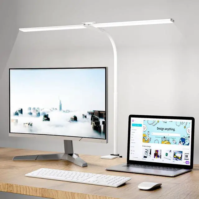 Main image of Hensam LED Desk Lamp with Clamp, Double Head Desk Light for Home Office, Dimmable Desktop Light, 12W 1400lm Eye-Caring Architect Table Lamp for Workbench Monitor Computer Reading Study, White