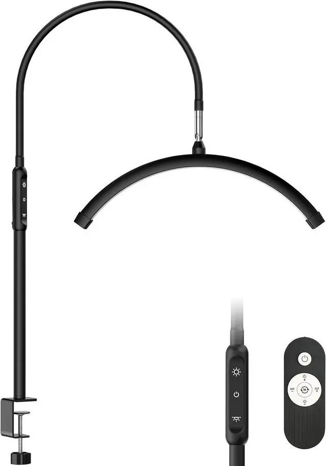 Main image of Mznoo Half Moon Light with Clamp, LED Manicure Table Lamp, Desk Lamp for Nail Desk, Eyelash Extensions, Skincare and Tattoo, 5 Brightness Levels and 5 Color Modes, Remote Control (Black)
