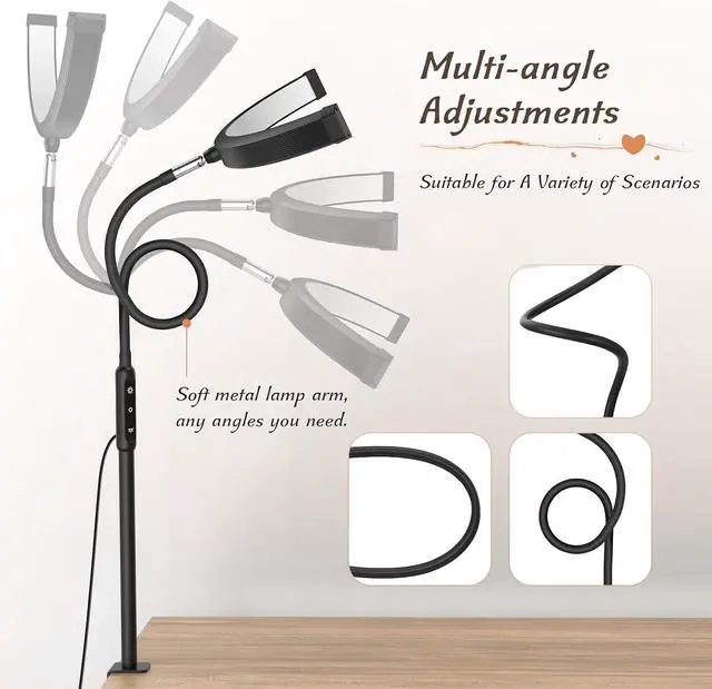 Alt view image 3 of 7 - Mznoo Half Moon Light with Clamp, LED Manicure Table Lamp, Desk Lamp for Nail Desk, Eyelash Extensions, Skincare and Tattoo, 5 Brightness Levels and 5 Color Modes, Remote Control (Black)
