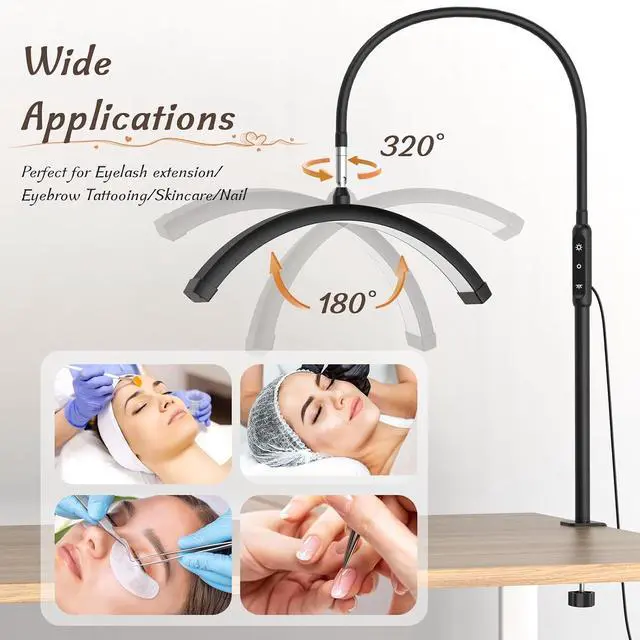 Alt view image 4 of 7 - Mznoo Half Moon Light with Clamp, LED Manicure Table Lamp, Desk Lamp for Nail Desk, Eyelash Extensions, Skincare and Tattoo, 5 Brightness Levels and 5 Color Modes, Remote Control (Black)