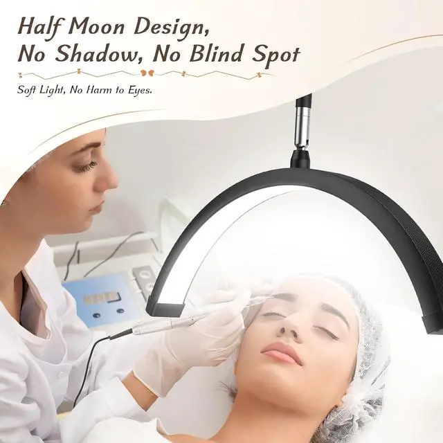 Alt view image 7 of 7 - Mznoo Half Moon Light with Clamp, LED Manicure Table Lamp, Desk Lamp for Nail Desk, Eyelash Extensions, Skincare and Tattoo, 5 Brightness Levels and 5 Color Modes, Remote Control (Black)