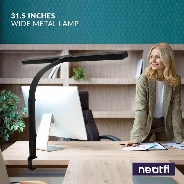 Alt view image 6 of 7 - Neatfi 3,000 Lumens LED Desk Lamp with Clamp | Dimmable | 5 Brightness Levels & 5 Light Modes | Memory Function | Eye-Caring Flexible Lamp for Home & Office (31.5 Inches, Black)