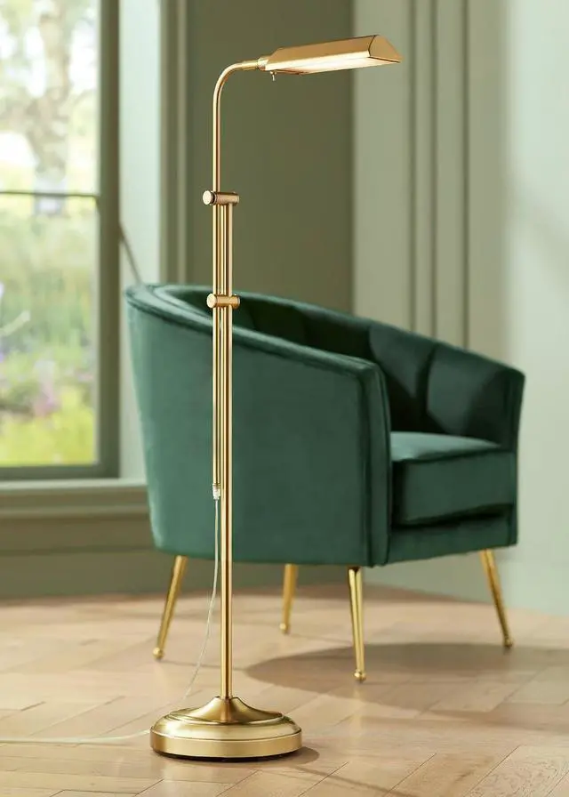 Main image of 360 Lighting Culver Traditional Farmhouse Pharmacy Floor Lamp Standing LED Adjustable Height Plated 57" Tall Aged Brass Metal Shade Pole Light for Living Room Reading House Bedroom Home Decor