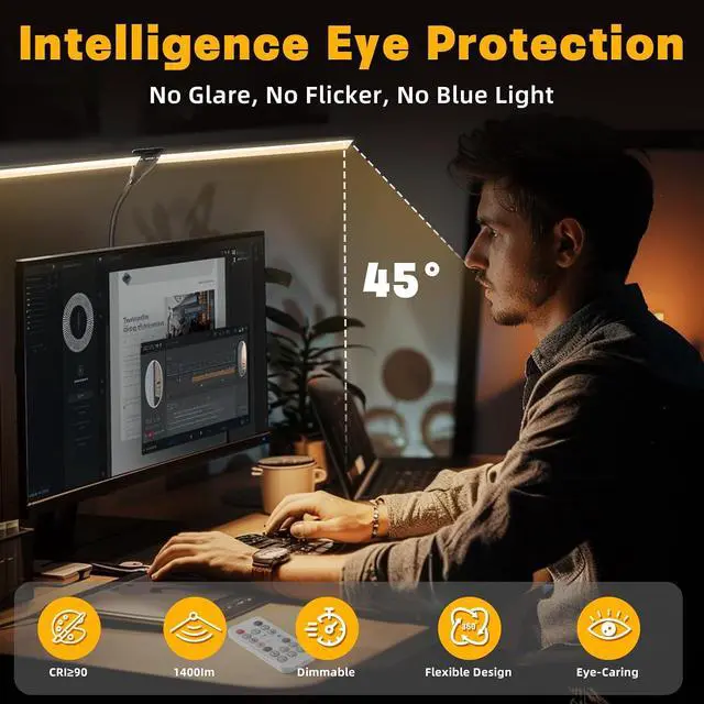 Alt view image 5 of 6 - LED Desk Lamp for Home Office, 50 Brightness & Temperature Modes, Eye Protection, Dual Head Dimmable Table Light, 360° Adjustable Gooseneck with Clamp Remote Control, 90% Energy Saving (Black)