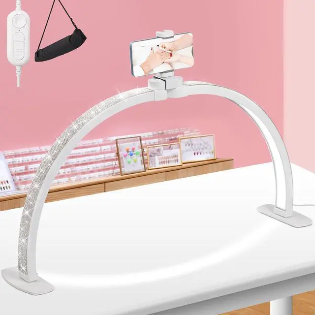 Main image of Upgraded Half Moon Light with Phone Holder, 29in Foldable Half Moon Light for Nail Desk, Nail Table Lamp with Stepless Dimming & Color Temperature (Large-29In)