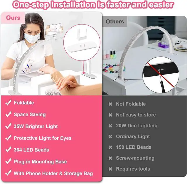 Alt view image 6 of 6 - Upgraded Half Moon Light with Phone Holder, 29in Foldable Half Moon Light for Nail Desk, Nail Table Lamp with Stepless Dimming & Color Temperature (Large-29In)