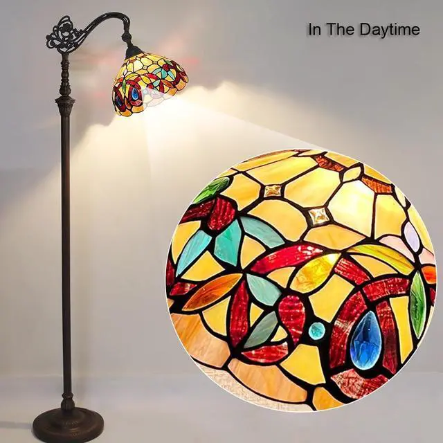 Alt view image 5 of 6 - Capulina Tiffany Lamp Stained Glass Floor Lamp 62" Tall Inlaid Crystal Victorian Soft Light Arched Adjustable Angle Tiffany Style Reading Floor Lamp for Living Room Bedroom Study Home Office