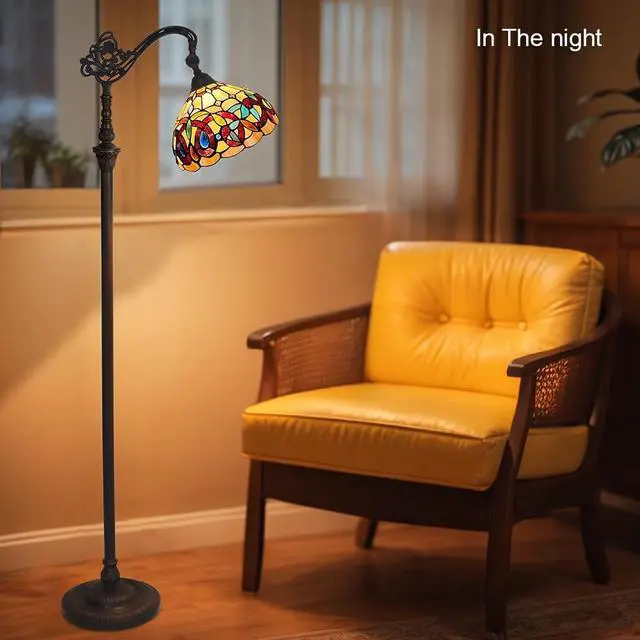Alt view image 4 of 6 - Capulina Tiffany Lamp Stained Glass Floor Lamp 62" Tall Inlaid Crystal Victorian Soft Light Arched Adjustable Angle Tiffany Style Reading Floor Lamp for Living Room Bedroom Study Home Office