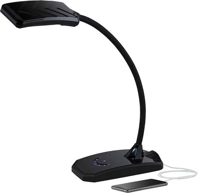 Alt view image 2 of 7 - 360 Lighting Ricky Modern Minimalist Desk Table Lamp with USB Charging Port LED Gooseneck Adjustable Height 13.75" High Black Touch On Off Dimmer for Bedroom House Bedside Nightstand Home