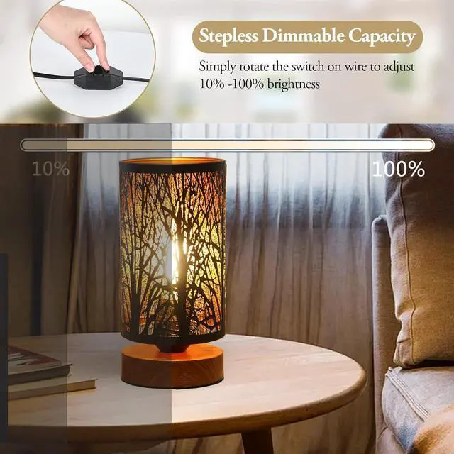 Alt view image 2 of 6 - Small Industrial Table Lamps Dimmable, Bedside Lamps for Nightstand,End Table Side Desk lamp with Rustic Black Metal Cage Lampshade for Bedroom, Kids Room Living Room