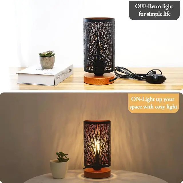 Alt view image 5 of 6 - Small Industrial Table Lamps Dimmable, Bedside Lamps for Nightstand,End Table Side Desk lamp with Rustic Black Metal Cage Lampshade for Bedroom, Kids Room Living Room