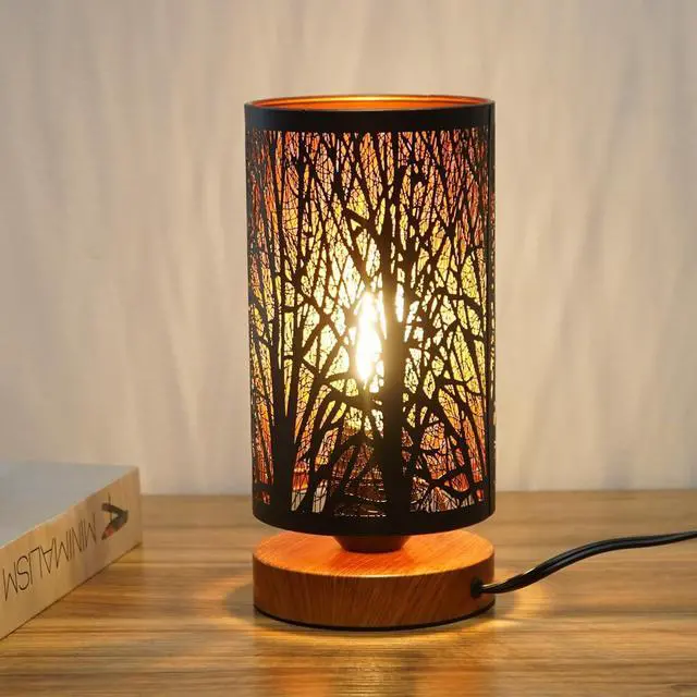 Alt view image 6 of 6 - Small Industrial Table Lamps Dimmable, Bedside Lamps for Nightstand,End Table Side Desk lamp with Rustic Black Metal Cage Lampshade for Bedroom, Kids Room Living Room
