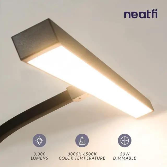 Alt view image 2 of 7 - Neatfi 3,000 Lumens LED Desk Lamp with Clamp | Dimmable | 5 Brightness Levels & 5 Light Modes | Memory Function | Eye-Caring Flexible Lamp for Home & Office (31.5 Inches, Black)