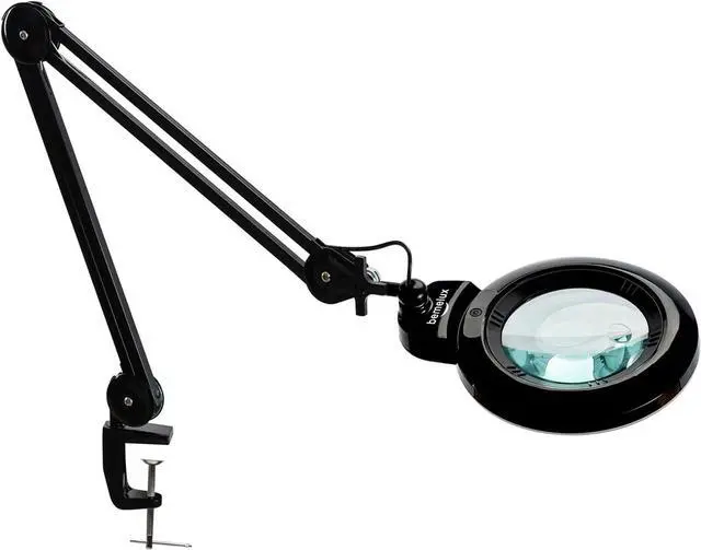 Main image of Bifocals Magnifying Desk Lamp with Clamp, 5 Diopter with 20 Diopter, 6 Inch Detachable Lens and 120PCS LEDs, 3 Color Modes 1200 Lumens Swivel Arm Magnifying Lamp with Light for Crafts (Black)