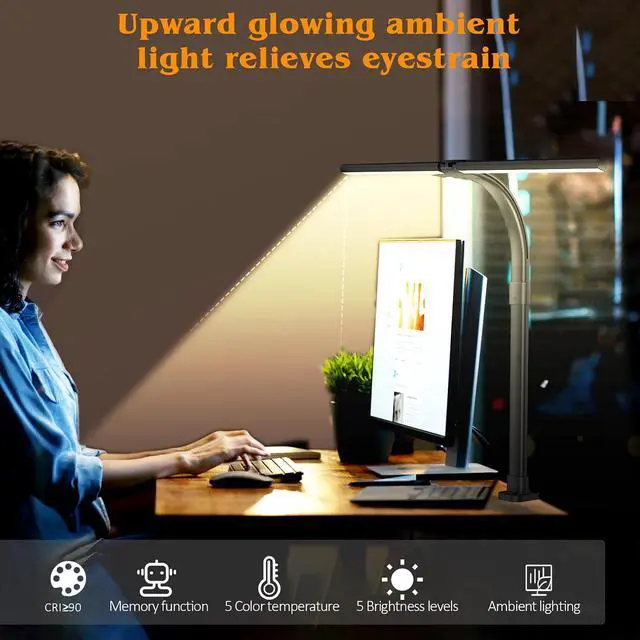 Alt view image 7 of 7 - AKRRYR Led Desk Lamp for Home Office,24W Bright Eye-Caring Desk Light with Clamp,5 brightness and 5 temperatures Dimmable Workbench Task Light, Adjustable Gooseneck Table Lamp for Monitor Study(black)