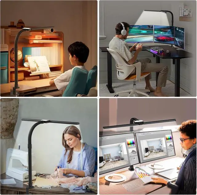 Alt view image 6 of 7 - AKRRYR Led Desk Lamp for Home Office,24W Bright Eye-Caring Desk Light with Clamp,5 brightness and 5 temperatures Dimmable Workbench Task Light, Adjustable Gooseneck Table Lamp for Monitor Study(black)
