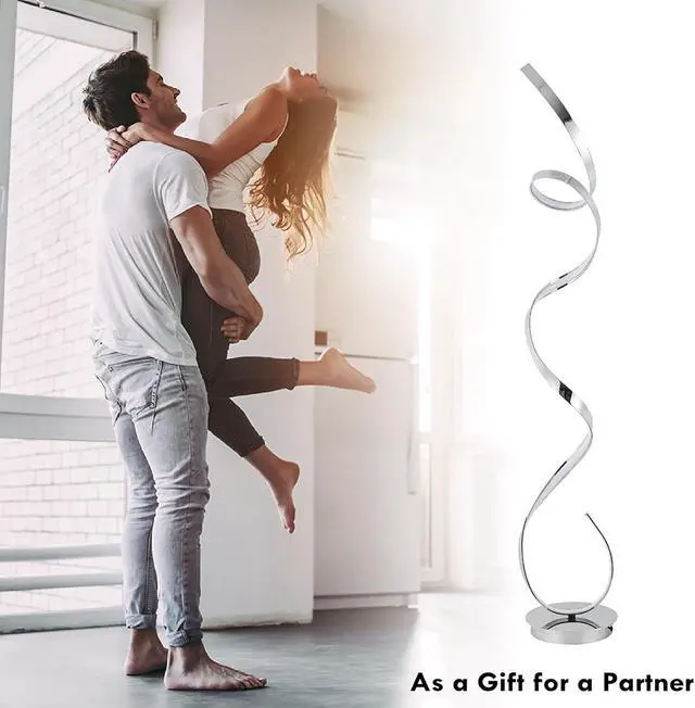 Alt view image 6 of 6 - 59 inches Twisted Floor Standing Lamp, 60W Adjustable Bright and Infinitely Dimmable, LED Modern Silver Floor Tall Lamp for Living Room Bedroom Office with Remote, (luminum Chrome)