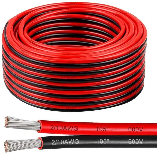 Main image of 10 Gauge Electrical Wire, 600V 10 AWG 2 Conductors Tinned Copper Parallel Wire 50ft, Insulated Stranded Low Voltage Wire for Solar Panel, Automotive, Audio Auto, LED Lighting(10 AWG 50FT)