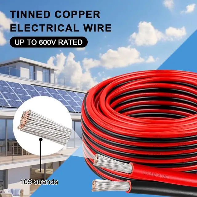 Alt view image 2 of 7 - 10 Gauge Electrical Wire, 600V 10 AWG 2 Conductors Tinned Copper Parallel Wire 50ft, Insulated Stranded Low Voltage Wire for Solar Panel, Automotive, Audio Auto, LED Lighting(10 AWG 50FT)