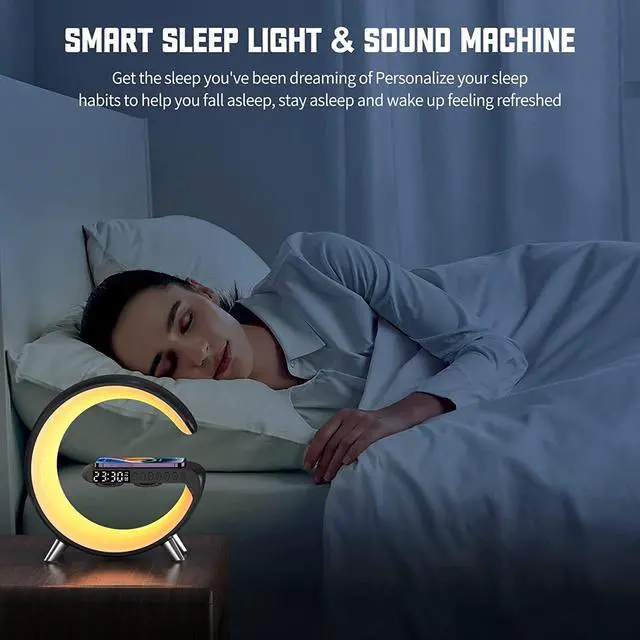 Alt view image 4 of 6 - Smart Wireless Charging Alarm Clock with Bluetooth Speaker, App Controlled Bedside Lamp Table Light and Night Light, Bedroom Home Decor, Gift for Girls Boys and Family for Birthday Christmas (Black)