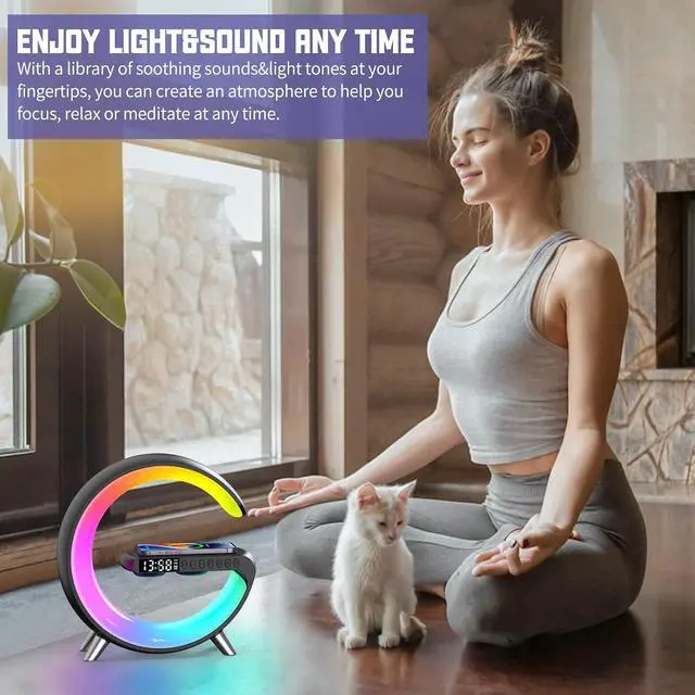 Alt view image 5 of 6 - Smart Wireless Charging Alarm Clock with Bluetooth Speaker, App Controlled Bedside Lamp Table Light and Night Light, Bedroom Home Decor, Gift for Girls Boys and Family for Birthday Christmas (Black)