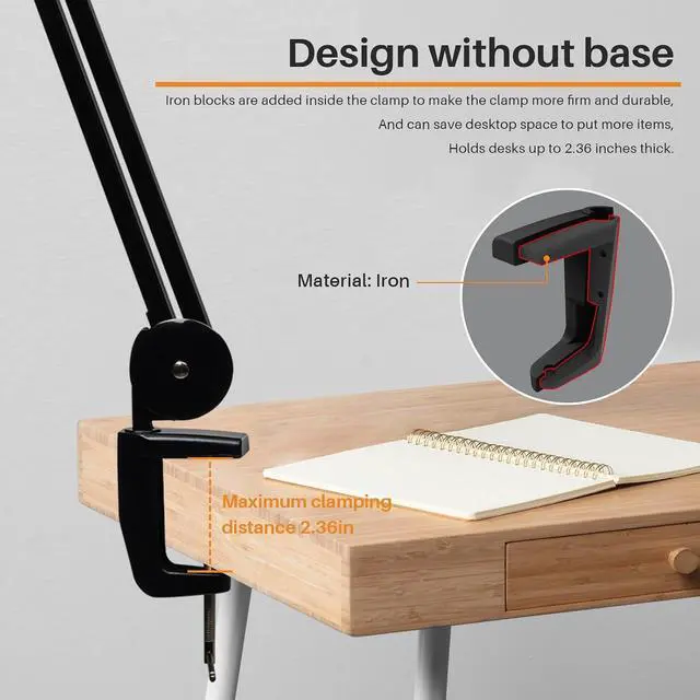 Alt view image 5 of 7 - Bifocals Magnifying Desk Lamp with Clamp, 5 Diopter with 20 Diopter, 6 Inch Detachable Lens and 120PCS LEDs, 3 Color Modes 1200 Lumens Swivel Arm Magnifying Lamp with Light for Crafts (Black)