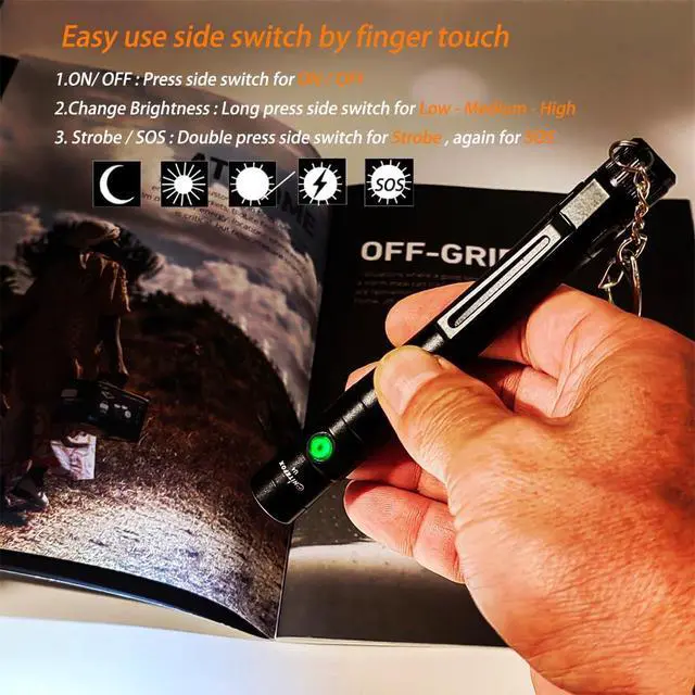 Alt view image 2 of 7 - Pen Light Flashlight Rechargeable - Mini EDC Pocket Flashlight 300 Lumens with Clip and Diffuser, Aluminum Alloy Pen Torch in Gift Box for Work, Inspection, Emergency UseBlack