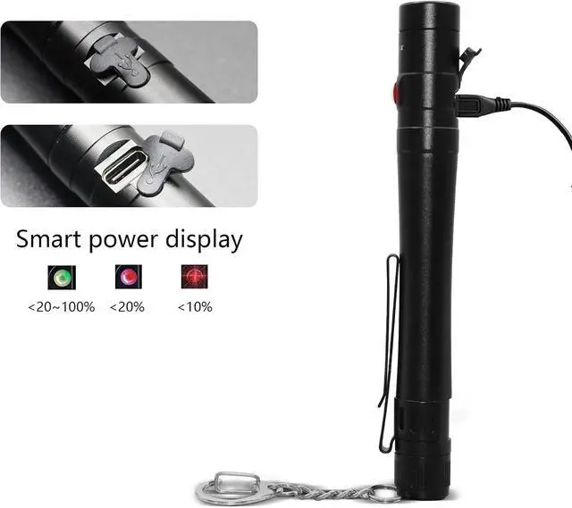 Alt view image 4 of 7 - Pen Light Flashlight Rechargeable - Mini EDC Pocket Flashlight 300 Lumens with Clip and Diffuser, Aluminum Alloy Pen Torch in Gift Box for Work, Inspection, Emergency UseBlack