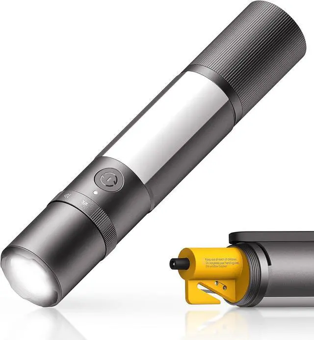Main image of HOTO Emergency Flashlight Rechargeable, Magnetic LED Flashlight High Lumens with Window Glass Breaker Seatbelt Cutter, Zoomable Car Work Flash Light for Car Repair, Camping, Emergency