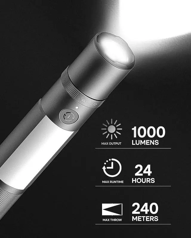 Alt view image 2 of 7 - HOTO Emergency Flashlight Rechargeable, Magnetic LED Flashlight High Lumens with Window Glass Breaker Seatbelt Cutter, Zoomable Car Work Flash Light for Car Repair, Camping, Emergency