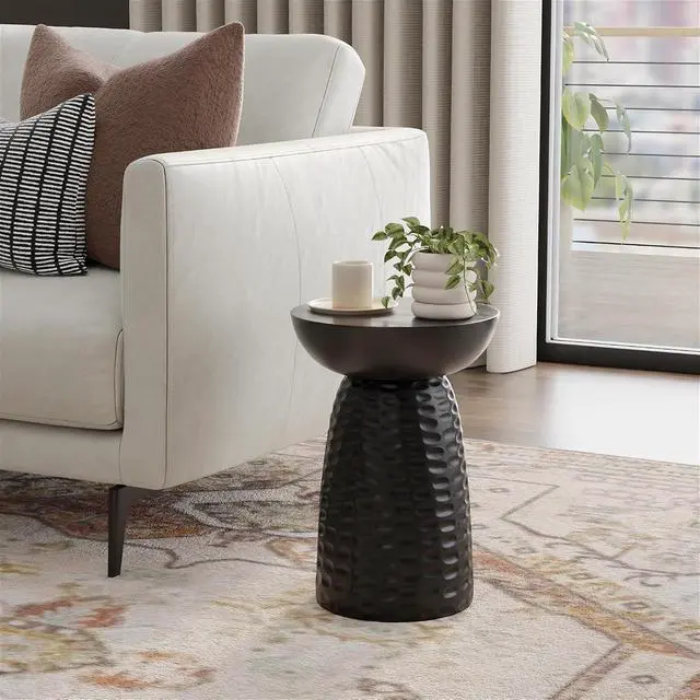 Alt view image 2 of 7 - SIMPLIHOME Boyd End Table - 13" Wide x 18" High Solid Mango Wood Round Accent Table in Black, Handcrafted Contemporary Nightstand or Lamp Stand for Living Room, Bedroom, or Office, Assembled