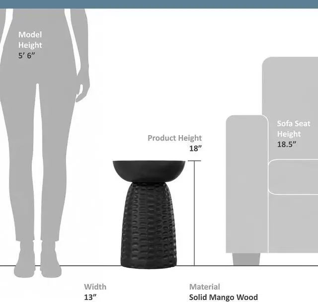 Alt view image 3 of 7 - SIMPLIHOME Boyd End Table - 13" Wide x 18" High Solid Mango Wood Round Accent Table in Black, Handcrafted Contemporary Nightstand or Lamp Stand for Living Room, Bedroom, or Office, Assembled