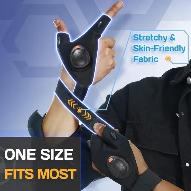 Alt view image 7 of 7 - PARIGO Flashlight Gloves for Men Rechargeable (1 Pair) Stocking Stuffers for Men Dad Him Husband Teen Boys, Christmas Birthday Gifts Cool Gadgets Led Gloves for Fishing Camping Repairing