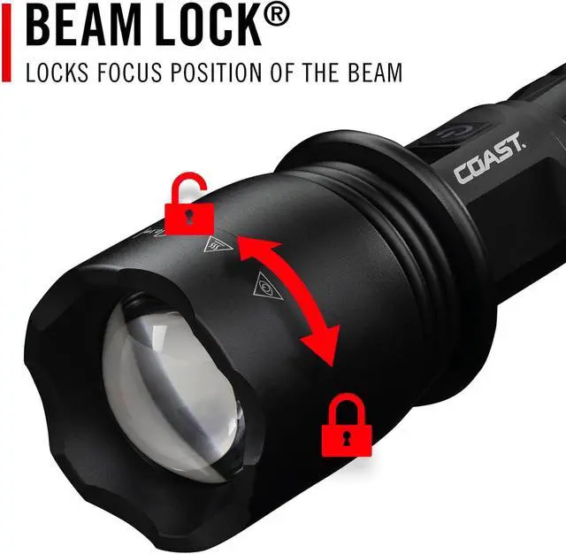Alt view image 7 of 7 - Coast XP40R 8000 Lumen Rechargeable Dual-Power LED Flashlight with POWERiQ Real-TIME Display, 5 Light Modes, Ultra View Flood Beam, Push/Pull Focus