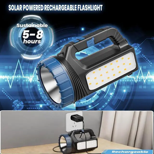 Alt view image 3 of 7 - E-SHIDAI Solar FlashlightSolar Powered Flashlight for Multi Function 8000 Lumens with EmergencyPortable Bright Camping Rechargeable Flashlights for Home, Outdoor Hiking, Power Outages