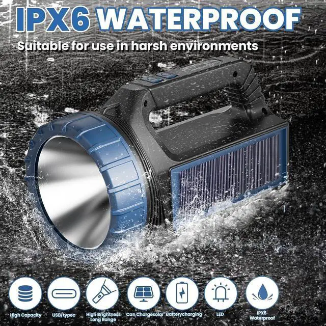 Alt view image 5 of 7 - E-SHIDAI Solar FlashlightSolar Powered Flashlight for Multi Function 8000 Lumens with EmergencyPortable Bright Camping Rechargeable Flashlights for Home, Outdoor Hiking, Power Outages