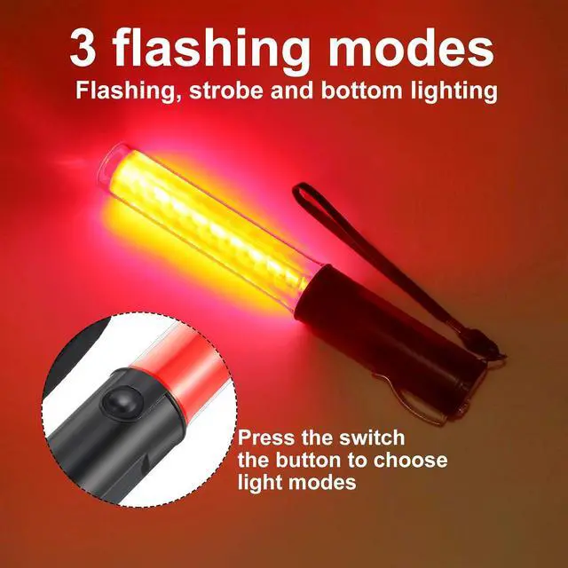 Alt view image 4 of 7 - Weewooday 2 Pack 11 Inch Traffic Wand, LED Signal Safety Air Traffic Control Wands with Flashlight Baton with 3 Flashing Modes, Wand for Parking Guides, Aircraft, Car Directing(Red)